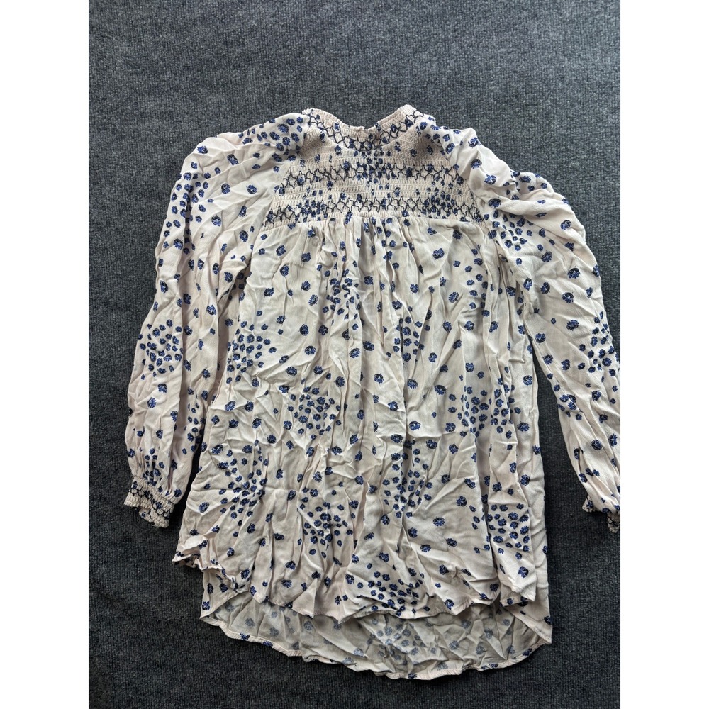 Free People Flowers in Her Hair Tunic Top Women M Smocked Mock Neck Long Sleeve